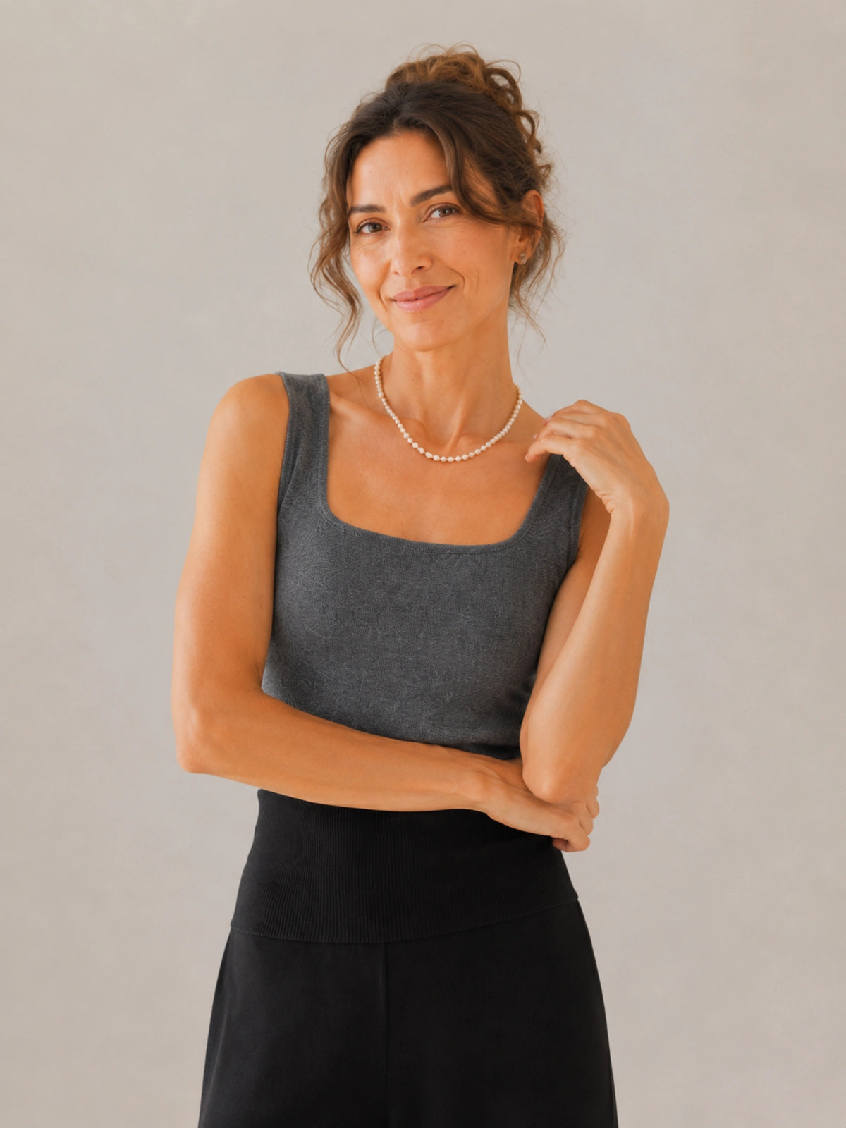 Wool Square-Neck Wide-Strap Knit Tank
