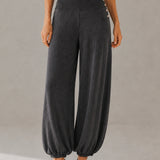 Wool Wide-Waistband Button-Detail Balloon Pants