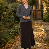Wool High-Waisted A-Line Knit Midi Skirt