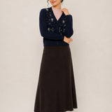 Wool High-Waisted A-Line Knit Midi Skirt