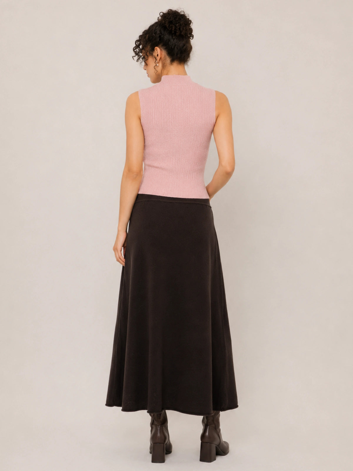 Wool High-Waisted A-Line Knit Midi Skirt