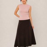 Wool High-Waisted A-Line Knit Midi Skirt