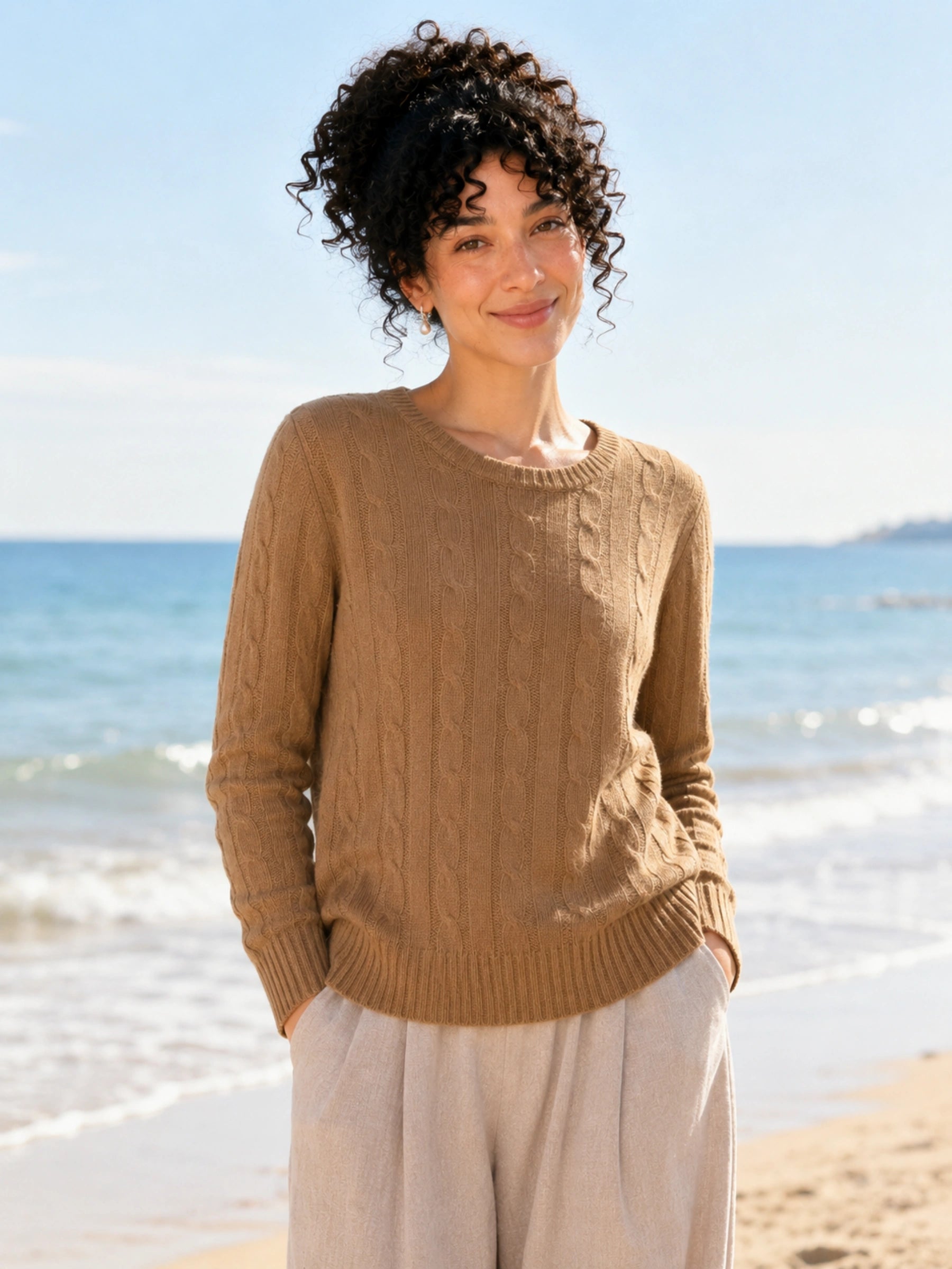 Cashmere Cable-Knit Crewneck Sweater