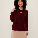Wool Draped V-Neck Tie Knit Top