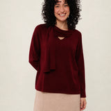 Wool Draped V-Neck Tie Knit Top