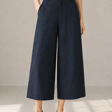 Linen-Lyocell Ankle-Length Wide-Leg Pants