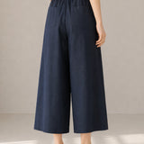 Linen-Lyocell Ankle-Length Wide-Leg Pants