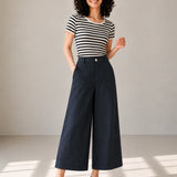 Linen-Lyocell Ankle-Length Wide-Leg Pants