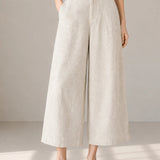 Linen-Lyocell Ankle-Length Wide-Leg Pants