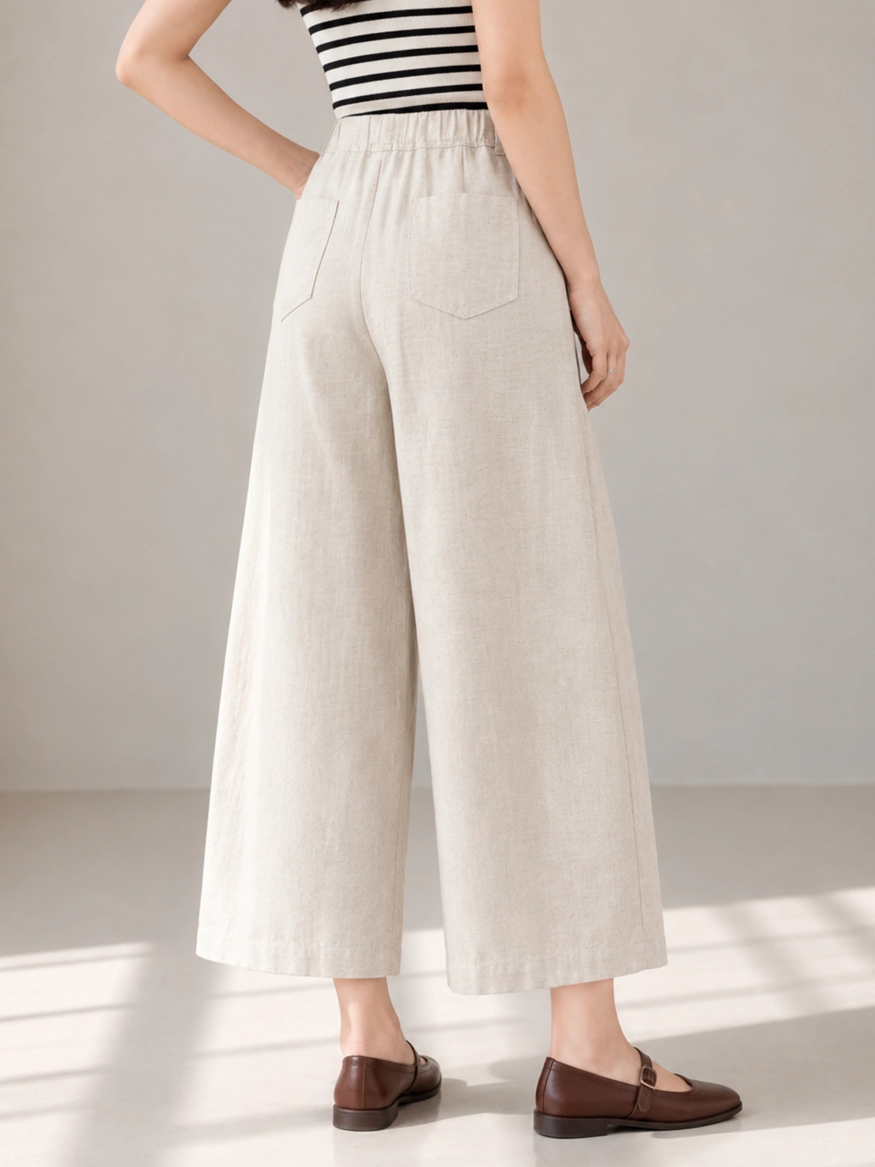 Linen-Lyocell Ankle-Length Wide-Leg Pants