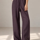 Linen-Lyocell Drawstring-Waist Relaxed Straight-Leg Pants