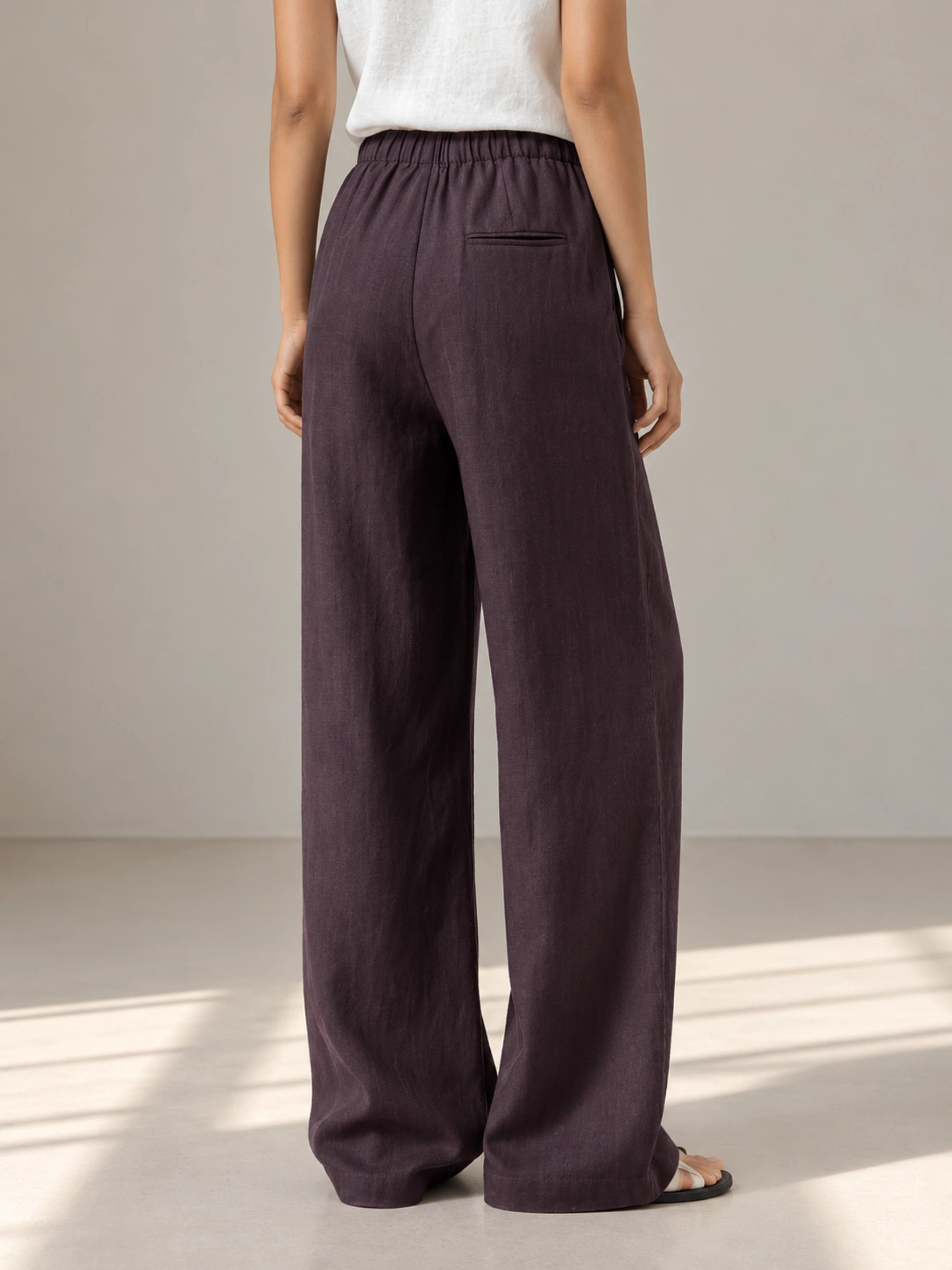 Linen-Lyocell Drawstring-Waist Relaxed Straight-Leg Pants