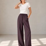 Linen-Lyocell Drawstring-Waist Relaxed Straight-Leg Pants