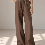 Linen-Lyocell Drawstring-Waist Relaxed Straight-Leg Pants