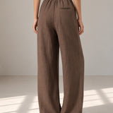 Linen-Lyocell Drawstring-Waist Relaxed Straight-Leg Pants