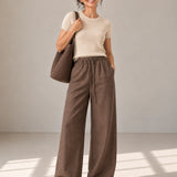 Linen-Lyocell Drawstring-Waist Relaxed Straight-Leg Pants