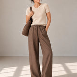 Linen-Lyocell Drawstring-Waist Relaxed Straight-Leg Pants