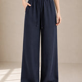Linen-Lyocell High-Waisted Drawstring Wide-Leg Pants