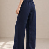 Linen-Lyocell High-Waisted Drawstring Wide-Leg Pants