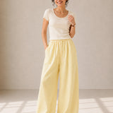 Linen-Lyocell High-Waisted Drawstring Wide-Leg Pants