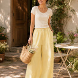 Linen-Lyocell High-Waisted Drawstring Wide-Leg Pants