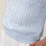 Linen Blend Round Neck Cable Knit Pocket T-Shirt