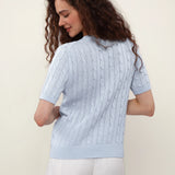 Linen Blend Round Neck Cable Knit Pocket T-Shirt
