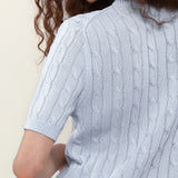 Linen Blend Round Neck Cable Knit Pocket T-Shirt