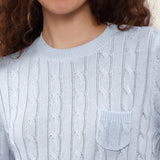 Linen Blend Round Neck Cable Knit Pocket T-Shirt