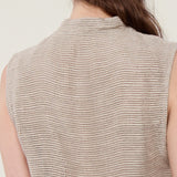 Linen Blend Stand Collar Button-Front Tank Top