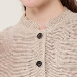 Linen Blend Stand Collar Button-Front Tank Top