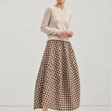 Linen Cotton Check Balloon Skirt