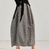 Linen Cotton Check Balloon Skirt