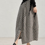 Linen Cotton Check Balloon Skirt