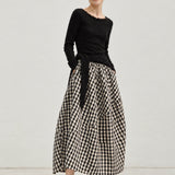 Linen Cotton Check Balloon Skirt