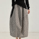 Linen Cotton Check Balloon Skirt