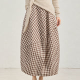 Linen Cotton Check Balloon Skirt