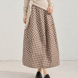 Linen Cotton Check Balloon Skirt