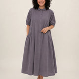 Linen Cotton Plaid Peter Pan Dress