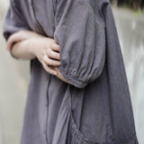 Linen Cotton Plaid Peter Pan Dress