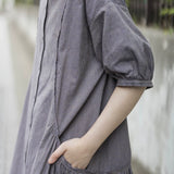 Linen Cotton Plaid Peter Pan Dress