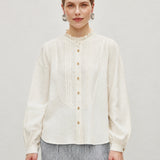 Linen Cotton Ruffle Collar Shirt