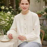 Linen Cotton Ruffle Collar Shirt