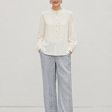 Linen Cotton Ruffle Collar Shirt