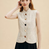 Linen Cotton Stand Collar Buttoned Vest