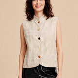 Linen Cotton Stand Collar Buttoned Vest