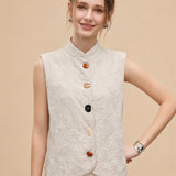 Linen Cotton Stand Collar Buttoned Vest