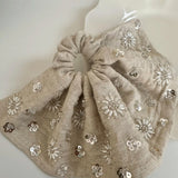 Linen Hand-Beaded Fan Hair Scrunchie