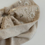 Linen Hand-Beaded Fan Hair Scrunchie