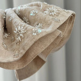 Linen Hand-Beaded Fan Hair Scrunchie